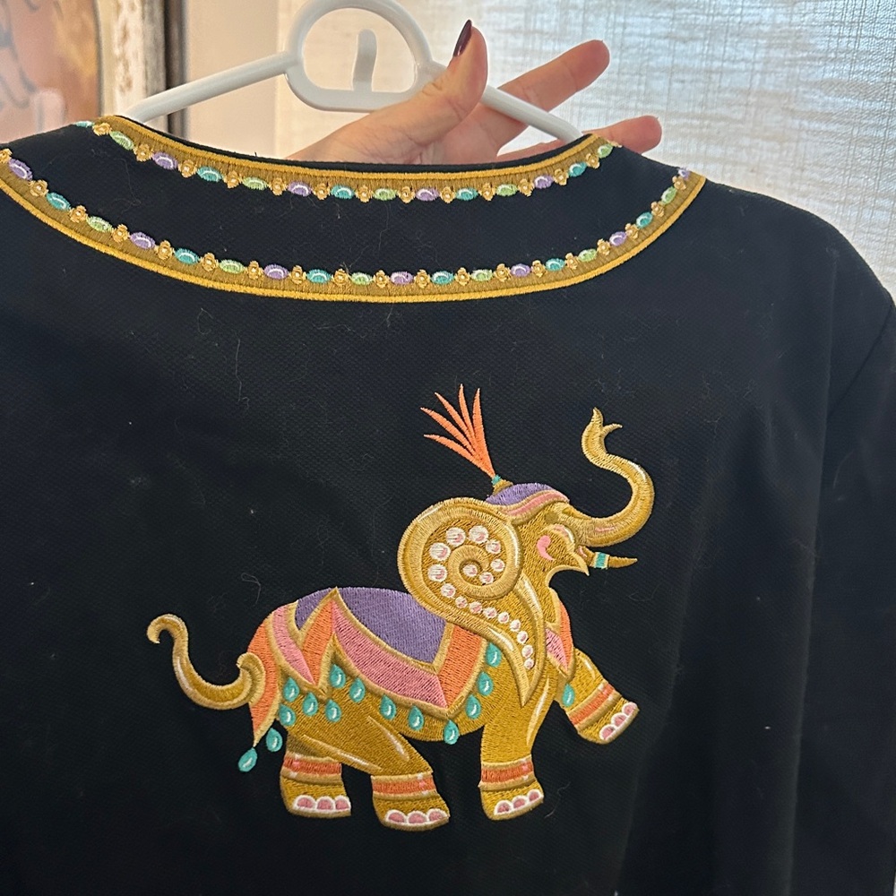 Bob Mackie Black Blazer with Gold and Multicolor Elephant Embroidery - Picture 6 of 6